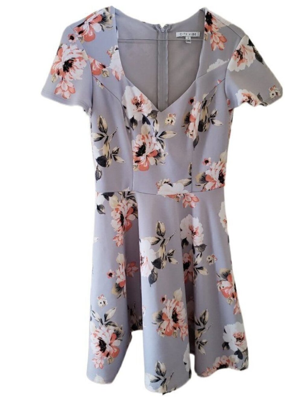 City Vibe Women's Gray Floral Short Sleeve Short Dress